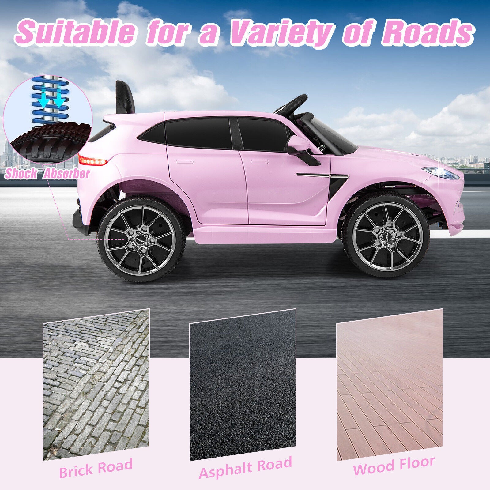 12V Licensed Aston Martin DBX Kids Ride On Car with Dual Lockable Doors-Pink