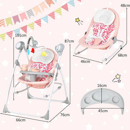 Portable 2-in-1 Baby Swing with 3 Swing Speed and 3 Timer Settings-Pink