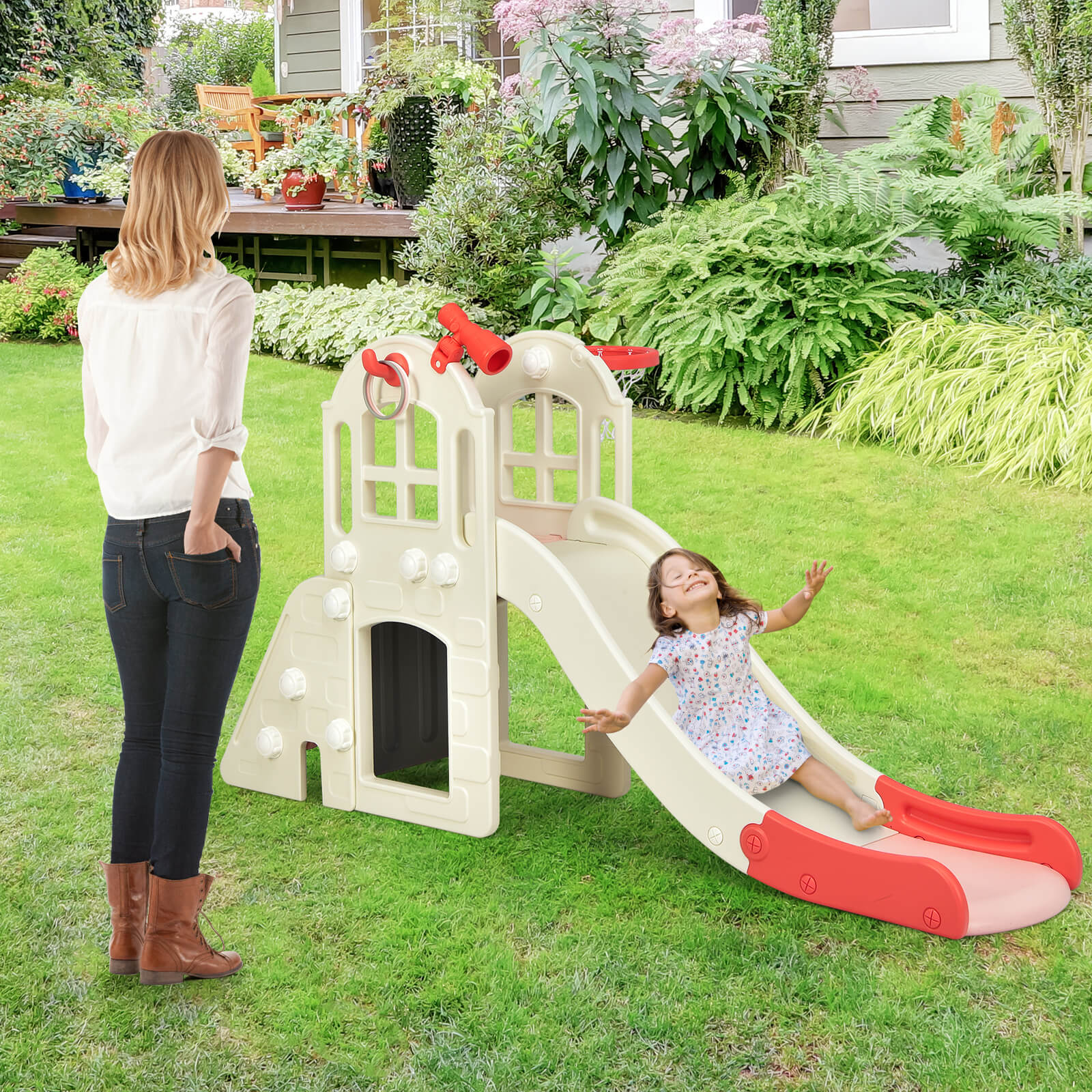 6-In-1 Toddler Climber Slide Playset-Pink