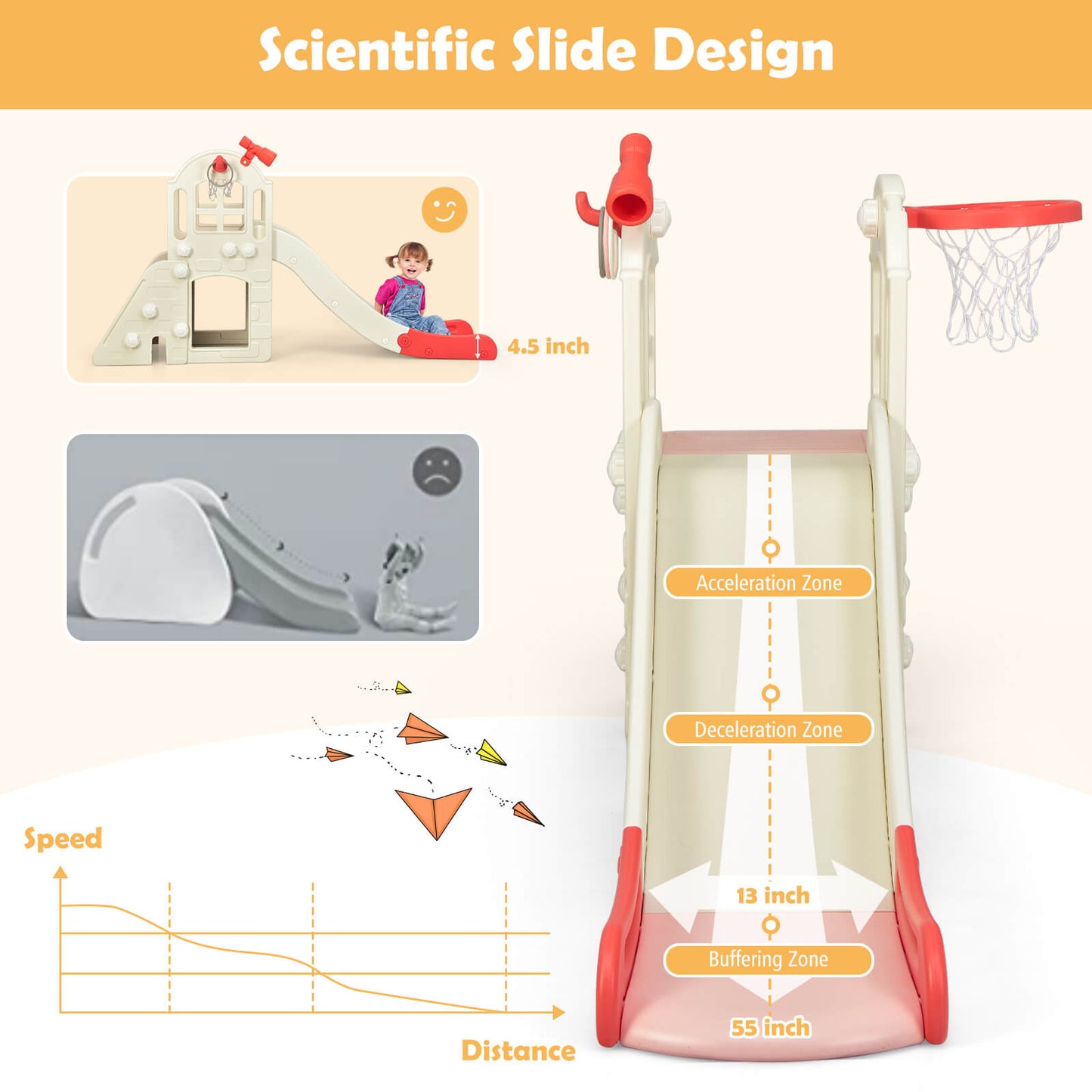 6-In-1 Toddler Climber Slide Playset-Pink