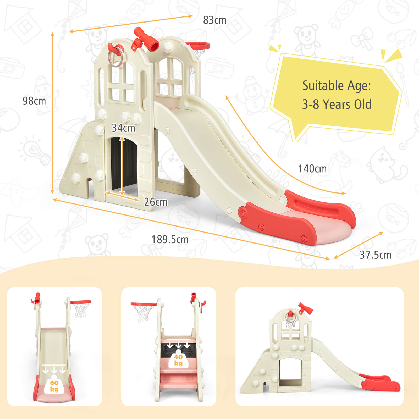 6-In-1 Toddler Climber Slide Playset-Pink