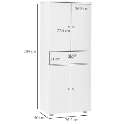 HOMCOM Freestanding Tall Kitchen Cupboard Storage Cabinets with Drawer and 3 Adjustable Shelves for Dining Room, Living Room, White