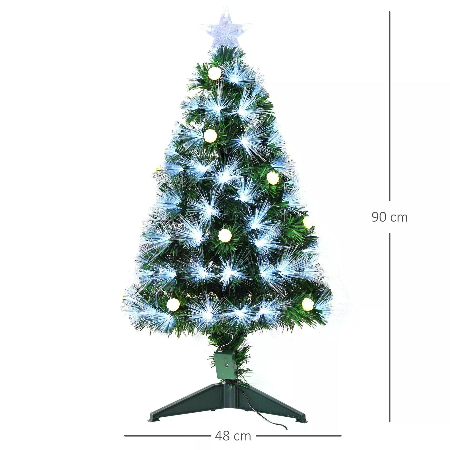 HOMCOM 3ft White Pre Lit Christmas Tree w/ 90 LEDs Star Topper Tri-Base Full Bodied Seasonal Decoration Pre-Lit Home