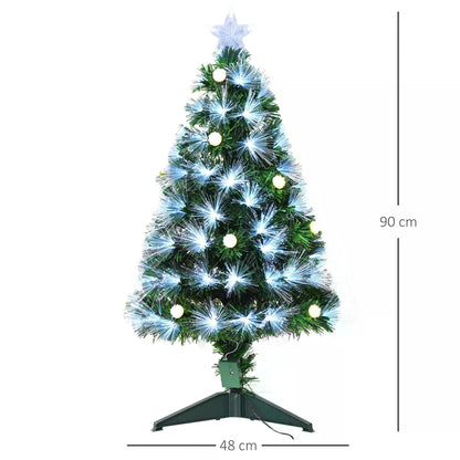 HOMCOM 3ft White Pre Lit Christmas Tree w/ 90 LEDs Star Topper Tri-Base Full Bodied Seasonal Decoration Pre-Lit Home