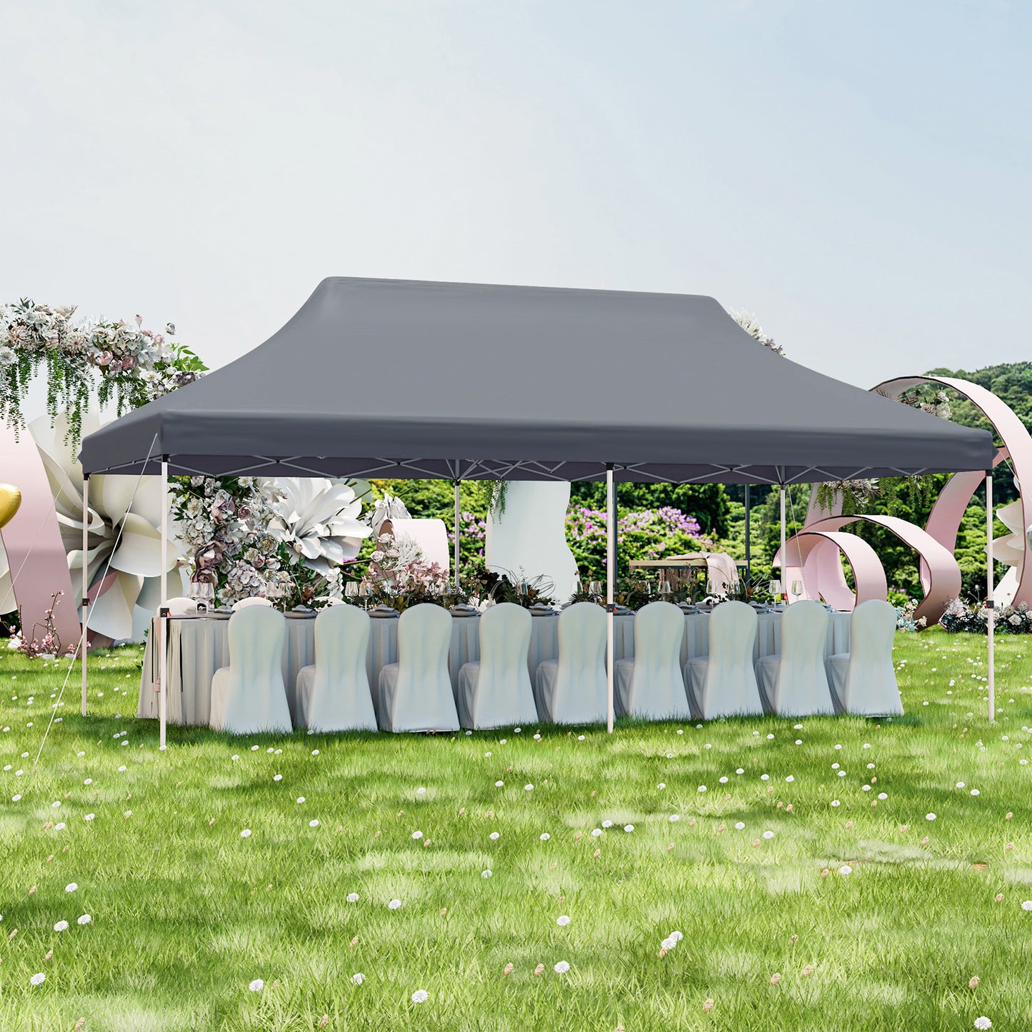 300 x 600 cm Pop-up Canopy Tent with Carrying Bag-Grey