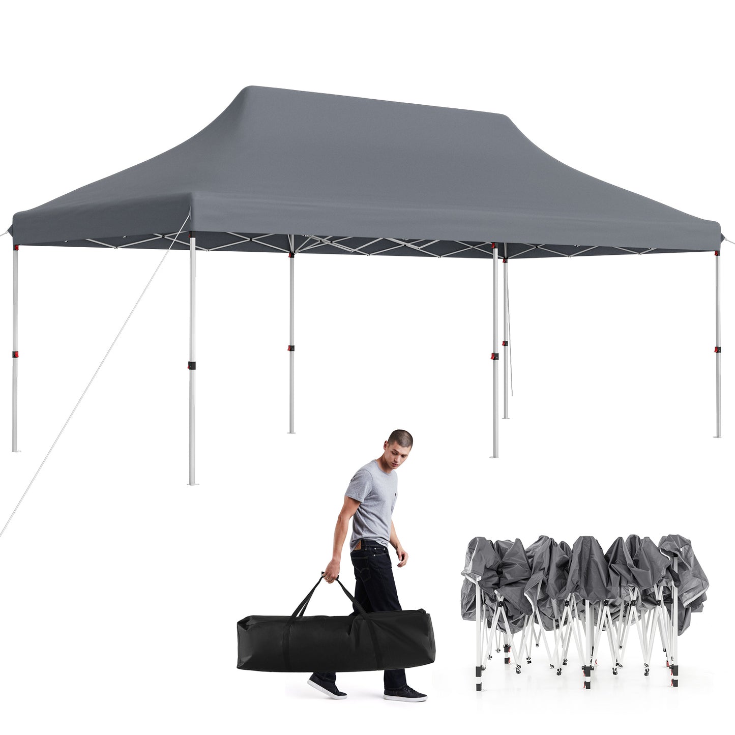 300 x 600 cm Pop-up Canopy Tent with Carrying Bag-Grey