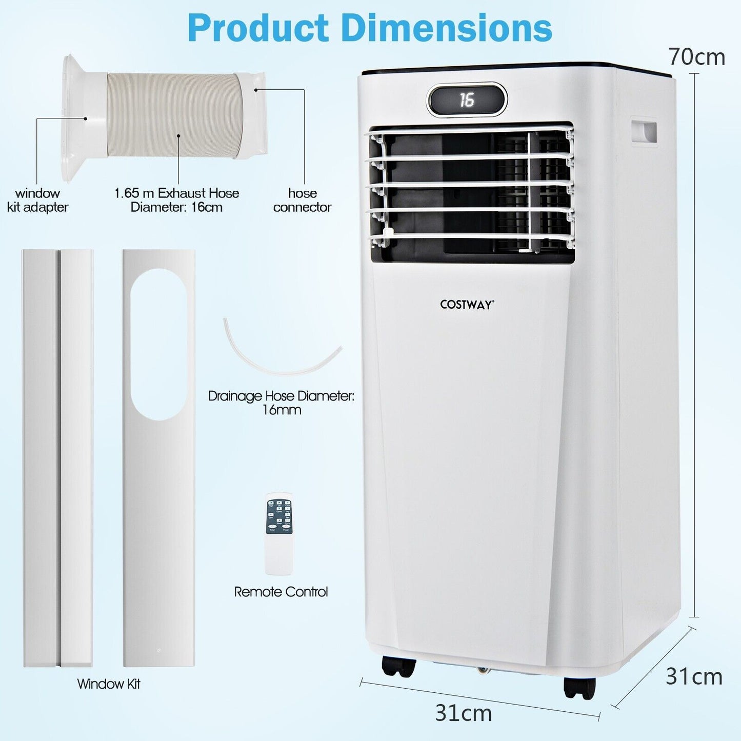 Portable 3-in-1 Air Conditioner with Remote Control and Sleep Mode-White