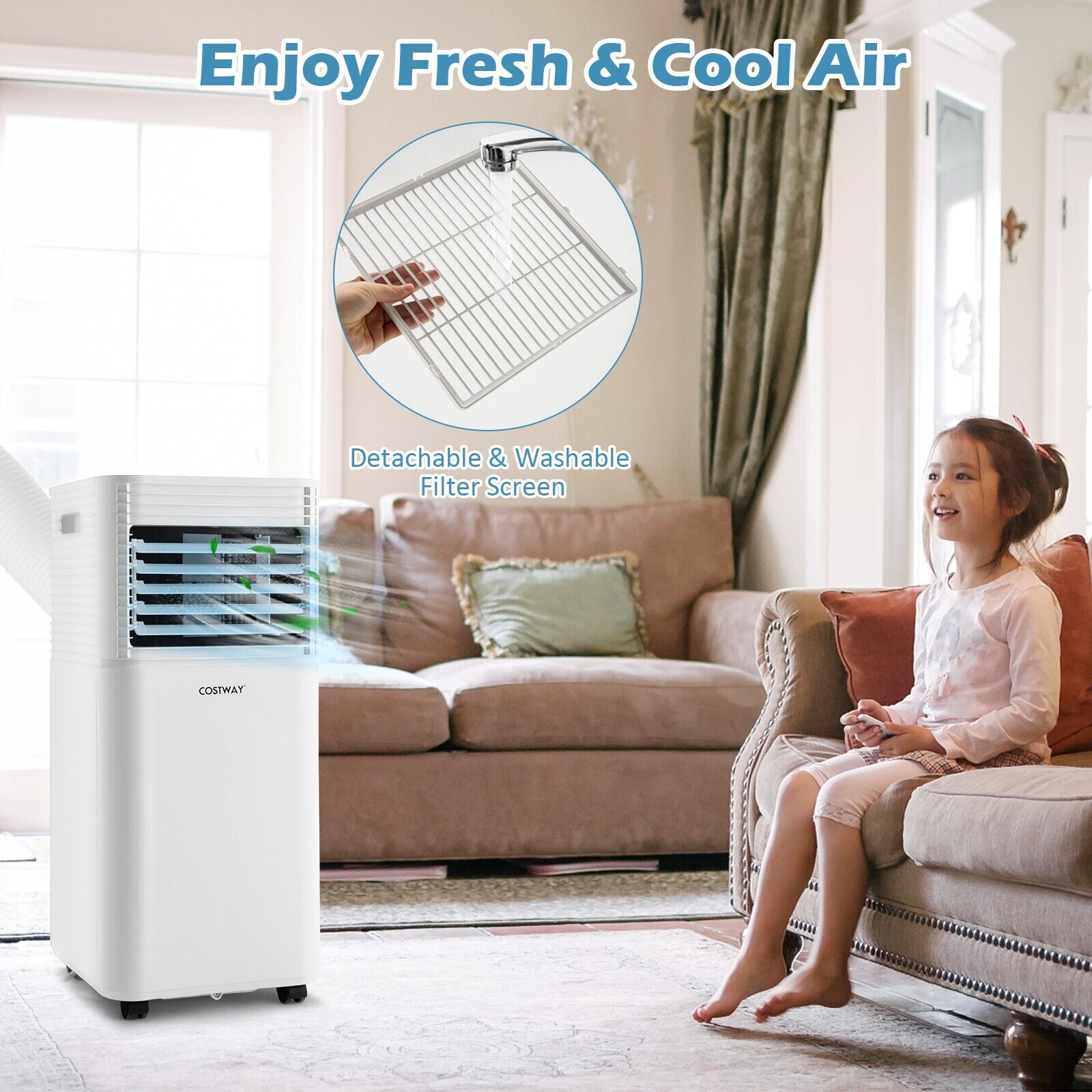 9000 BTU 3-in-1 Portable Air Conditionerwith Fan and Dehumidifier Mode-White
