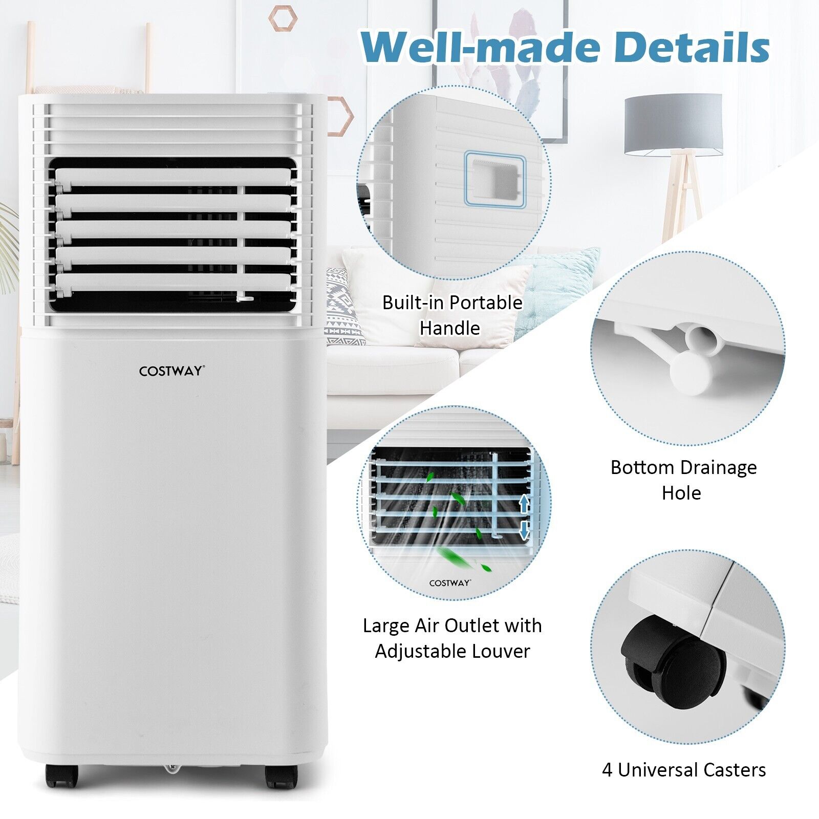 9000 BTU 3-in-1 Portable Air Conditionerwith Fan and Dehumidifier Mode-White
