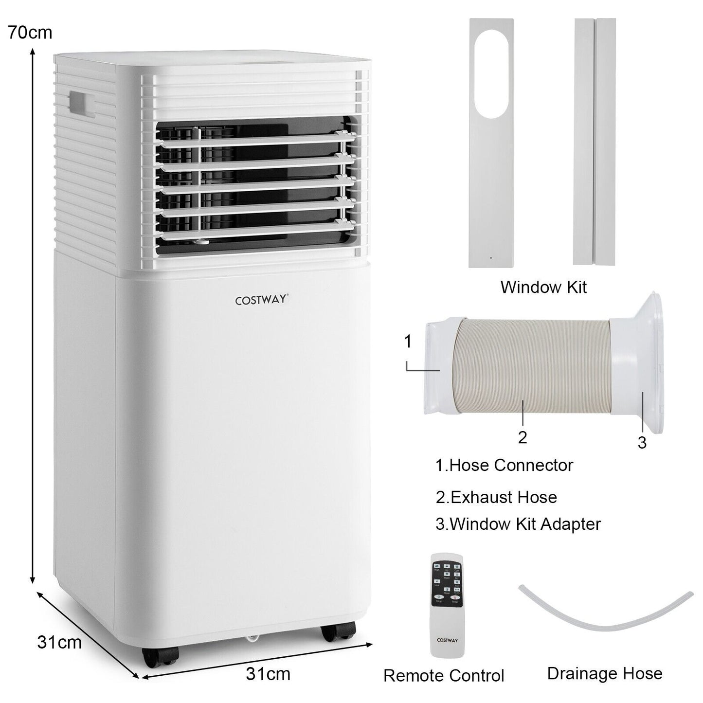 9000 BTU 3-in-1 Portable Air Conditionerwith Fan and Dehumidifier Mode-White