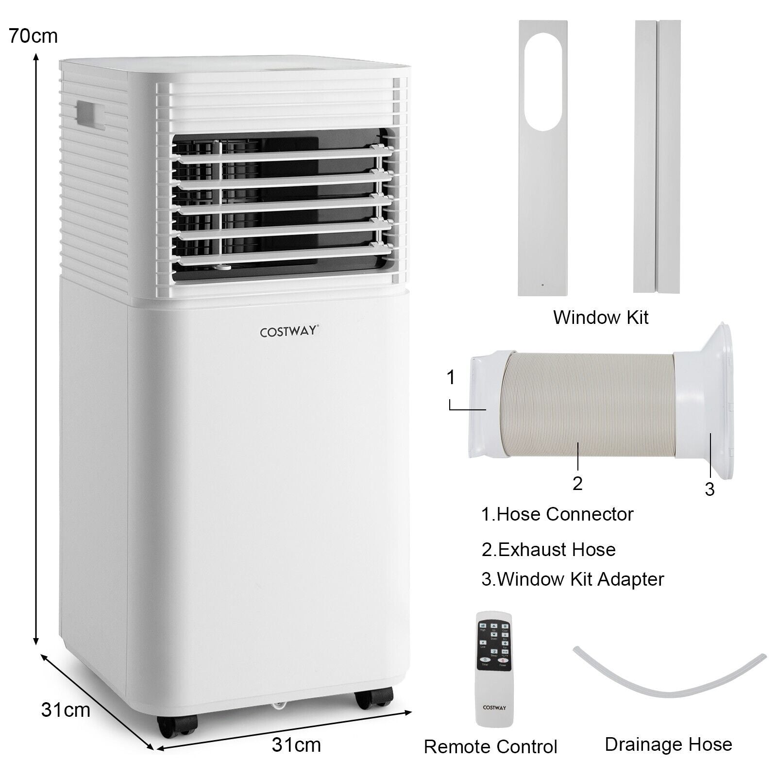9000 BTU 3-in-1 Portable Air Conditionerwith Fan and Dehumidifier Mode-White