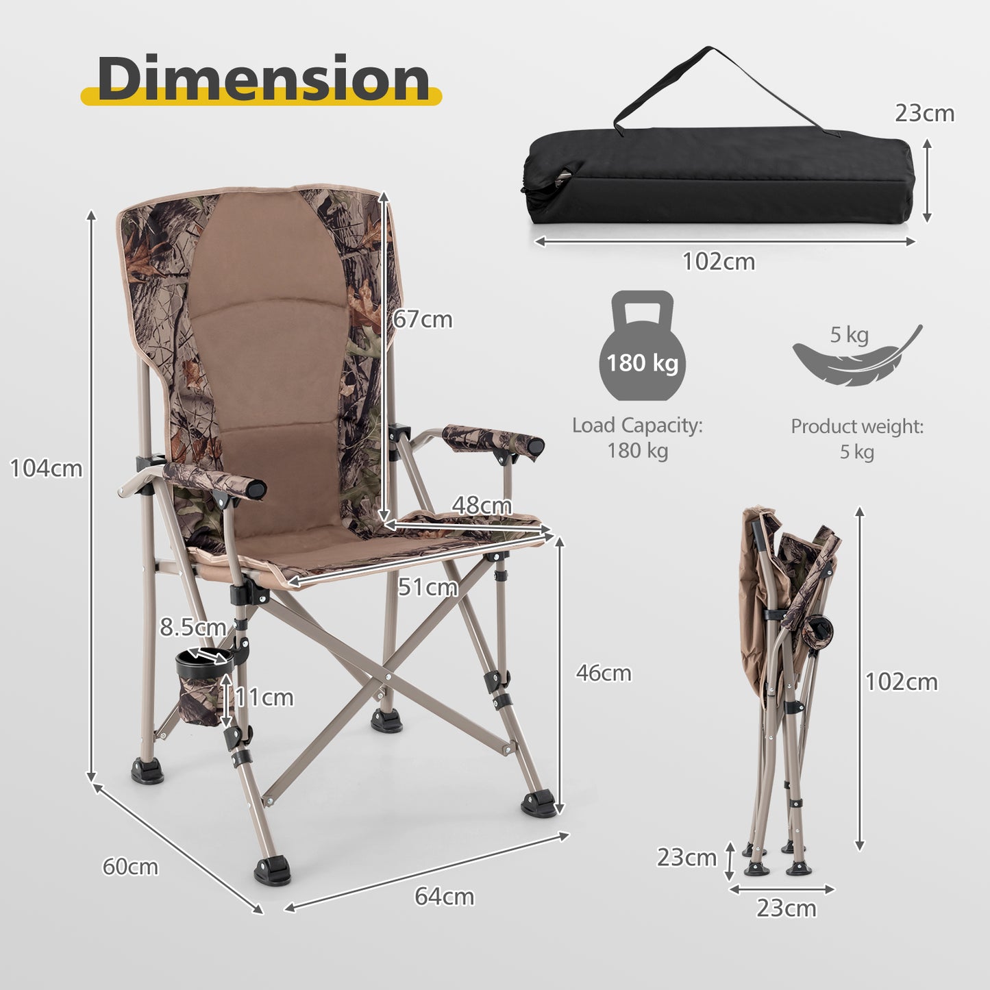 Portable Folding Camping Chair with Anti-Slip Feet, Cup Holder and Carrying Bag