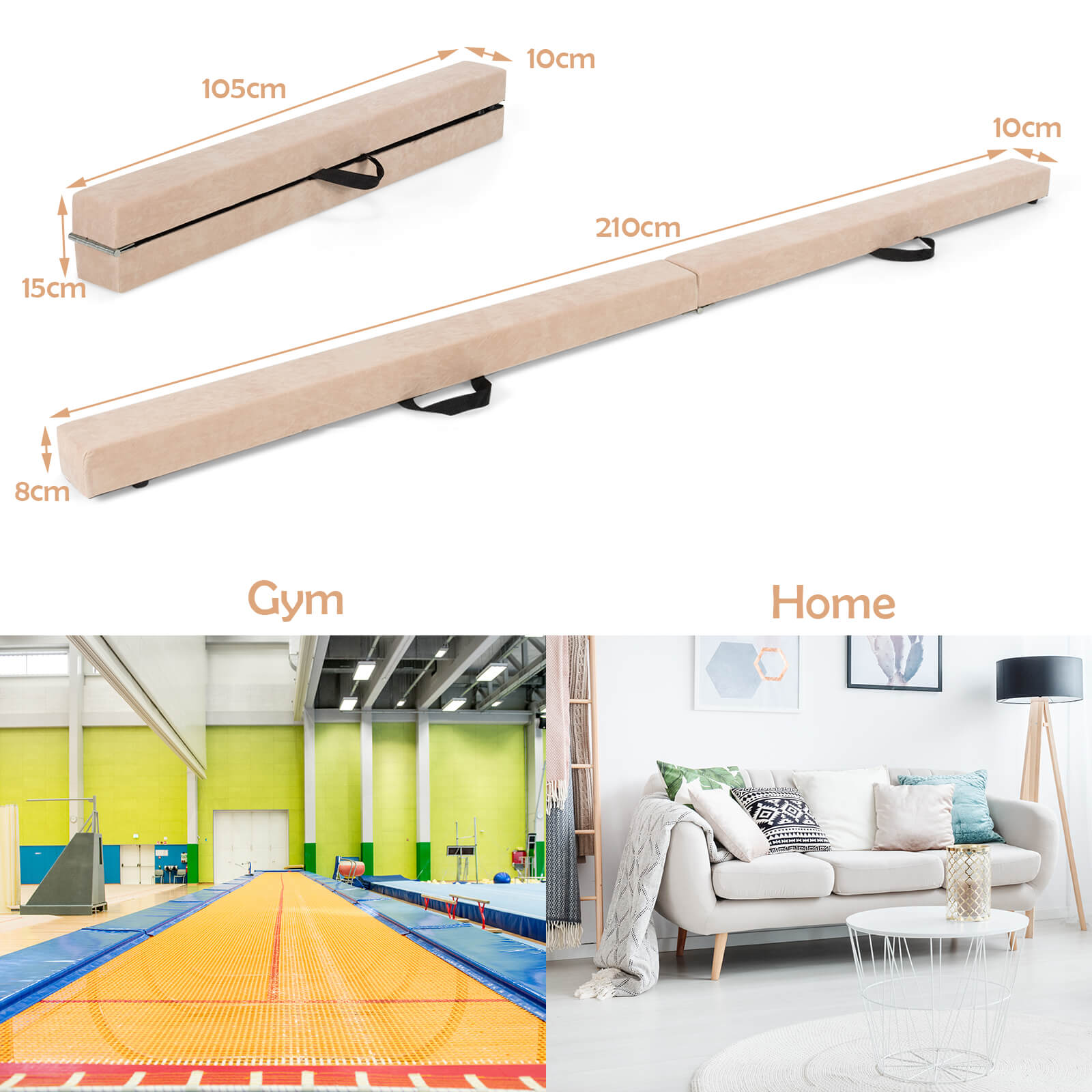 Portable Folding Gymnastic Beam with Carrying Handles-Brown