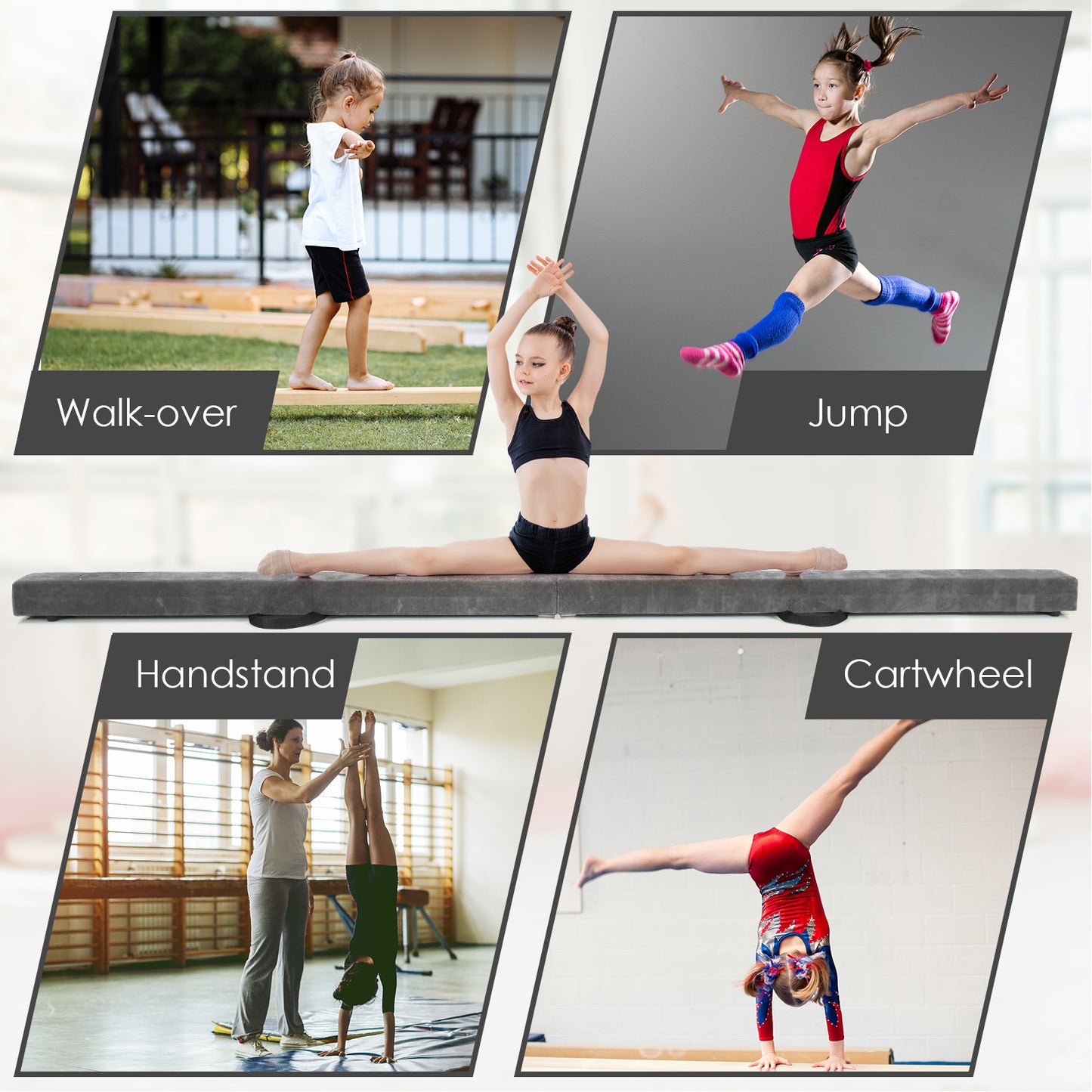 Portable Folding Gymnastic Beam with Carrying Handles-Grey