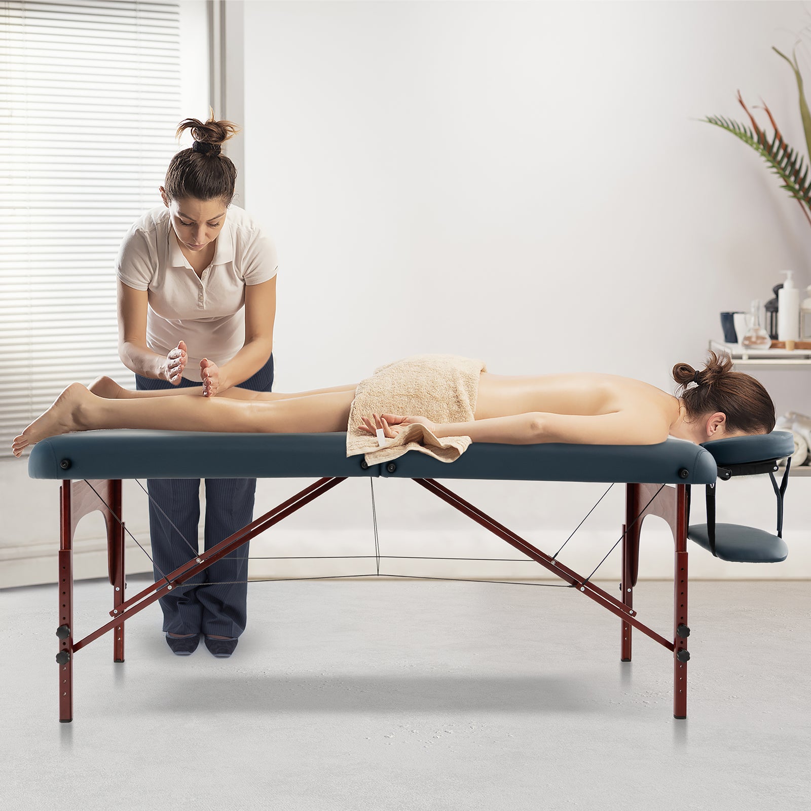 9-Level Adjustable Folding Massage Table with Face Cradle-Navy