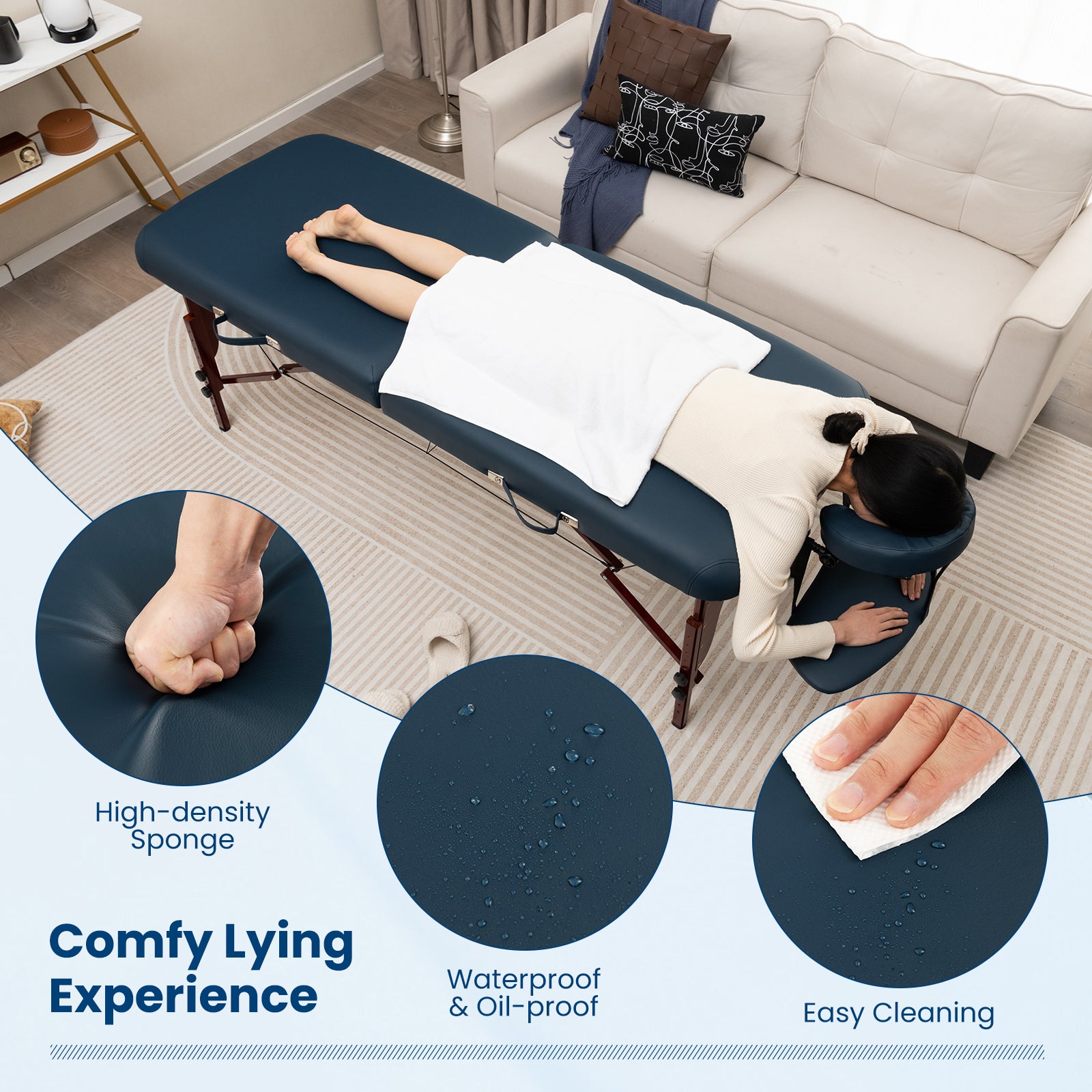 9-Level Adjustable Folding Massage Table with Face Cradle-Navy