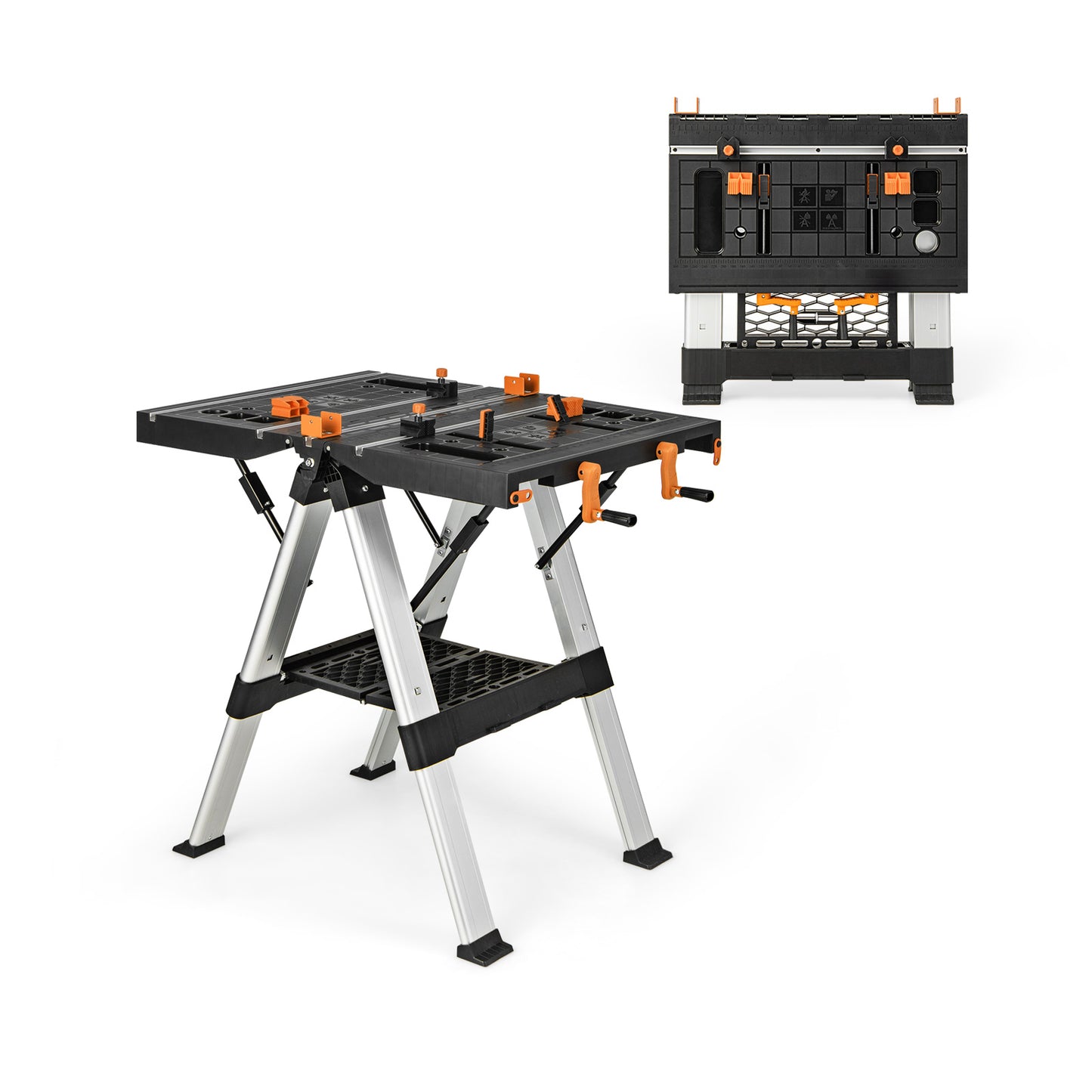 2 in 1 Portable Folding Work Bench Sawhorse Worktable with Adjustable Height-Orange