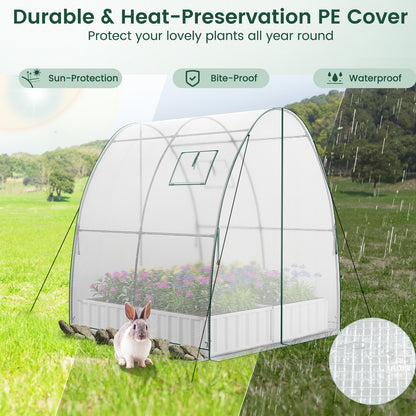 Portable Wall-in Tunnel Greenhouse with 2 Zippered Doors-White