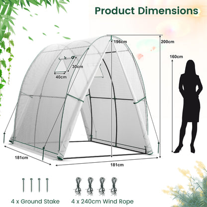Portable Wall-in Tunnel Greenhouse with 2 Zippered Doors-White