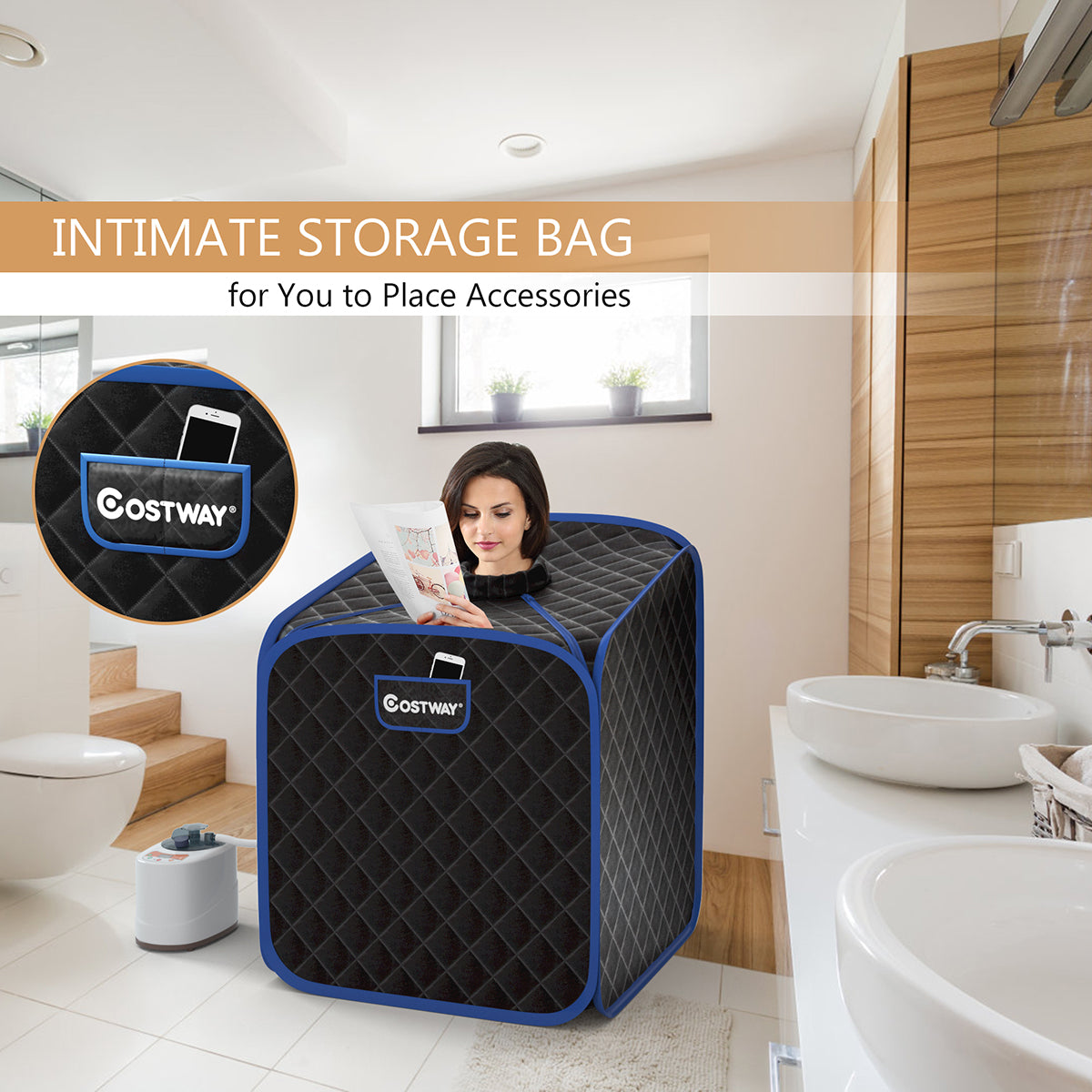 Portable Steam Sauna Spa Private Sauna Tent with Adjustable Temperature-Black