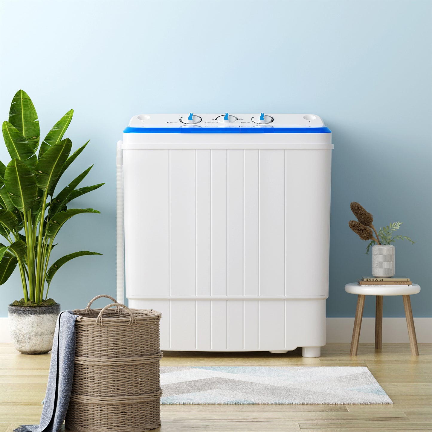 4.5 kg Portable Washing Machine Twin Tub Laundry Washer with Drain Pump-Blue
