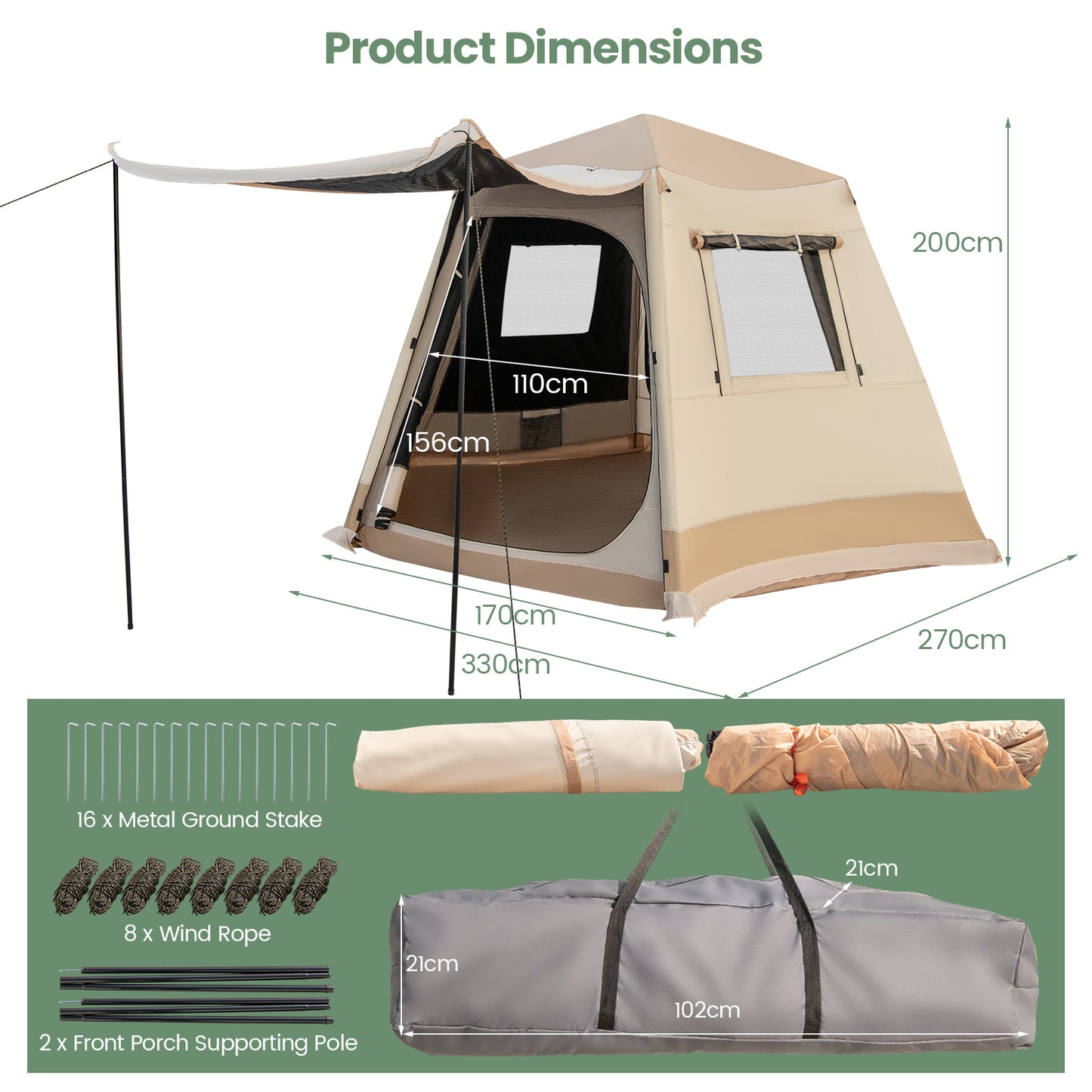 Pop-up Instant Camping Tent with Automatic Bracket and Rainfly