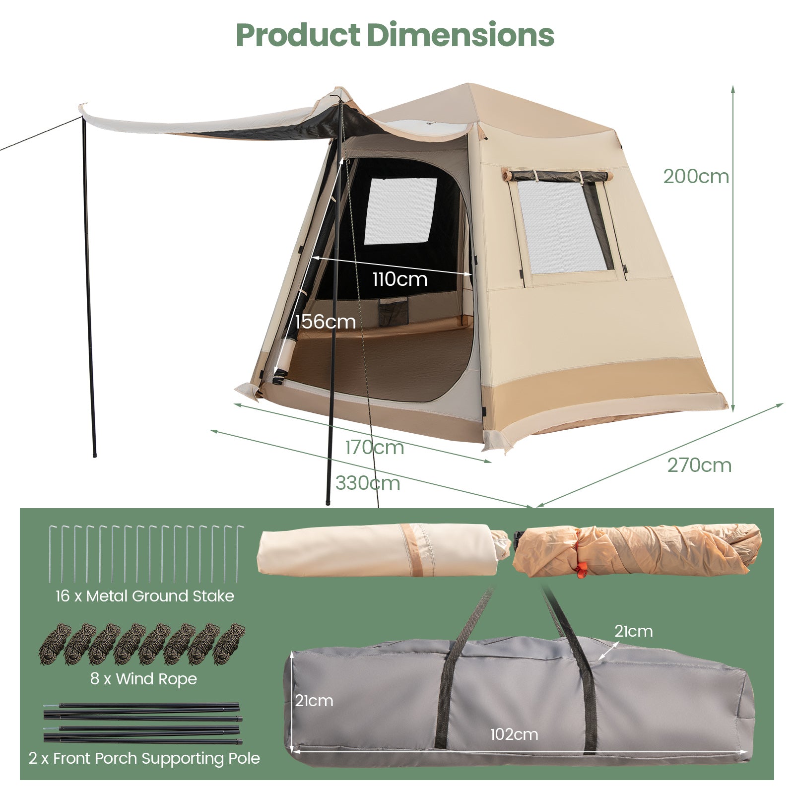 Pop-up Instant Camping Tent with Automatic Bracket and Rainfly