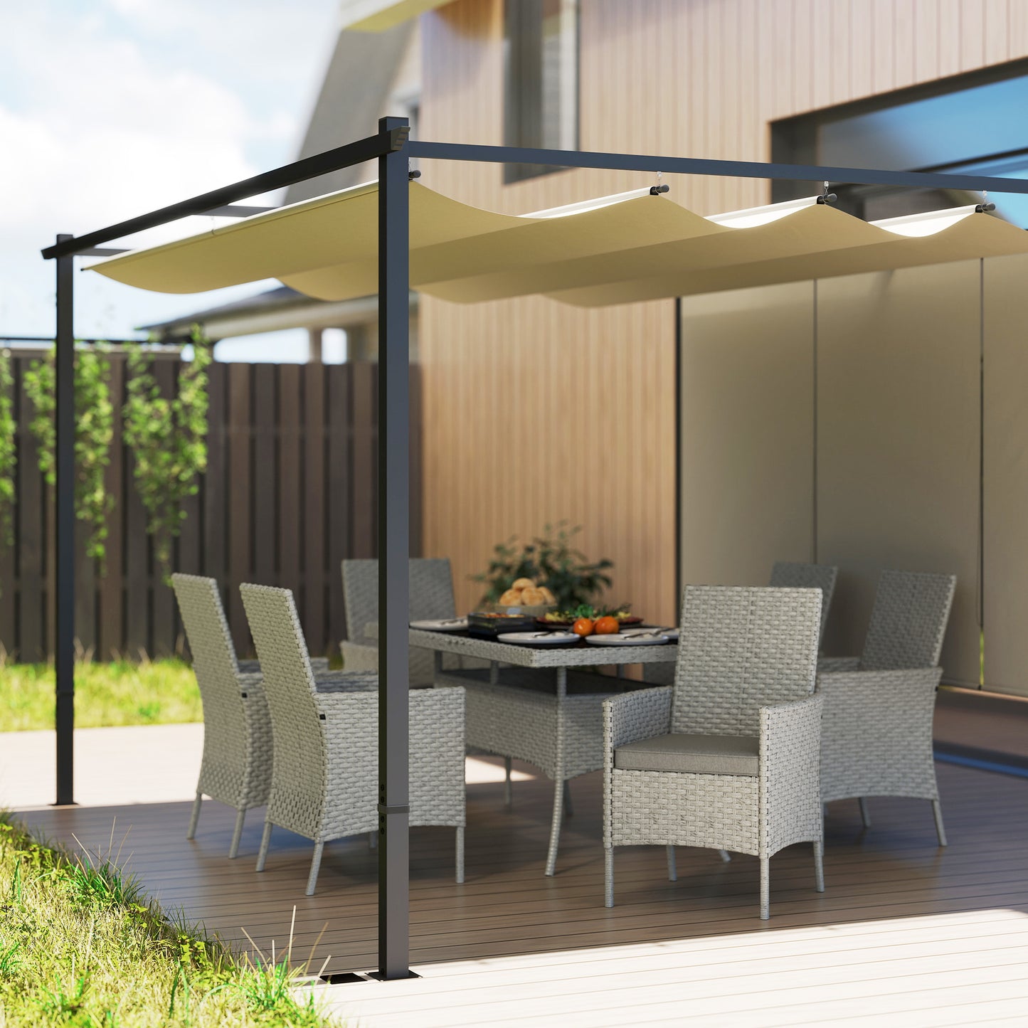 Outsunny Seven-Piece Rattan Dining Set - Grey