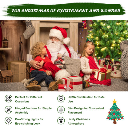 Pre-lit Artificial Pencil Christmas Tree with Warm White UL-listed Lights-6FT