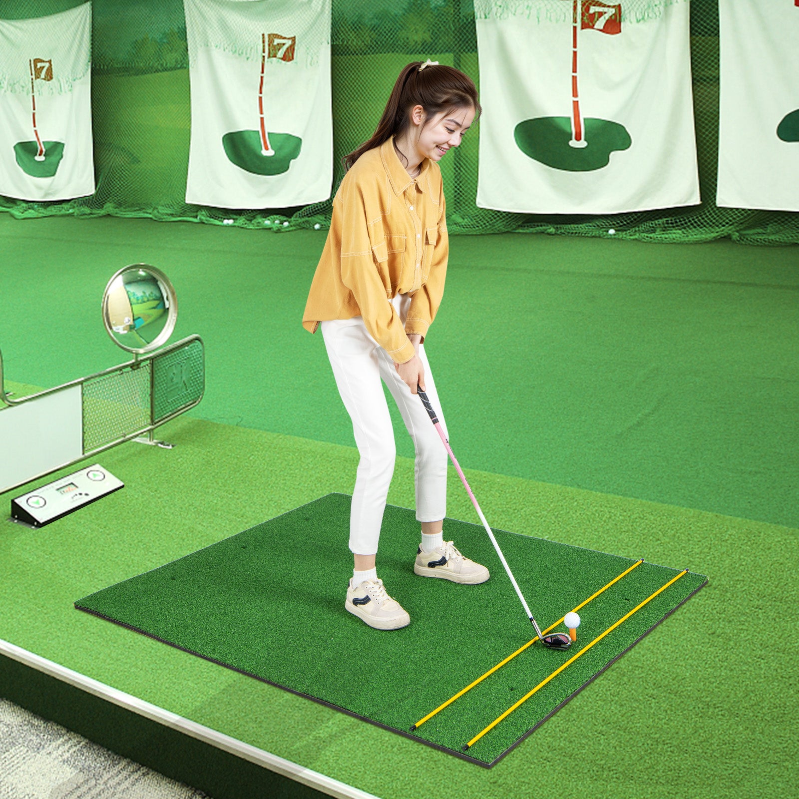 Premium Golf Practice Hitting Mat 3-In-1 with Synthetic Grass Turf-32 mm