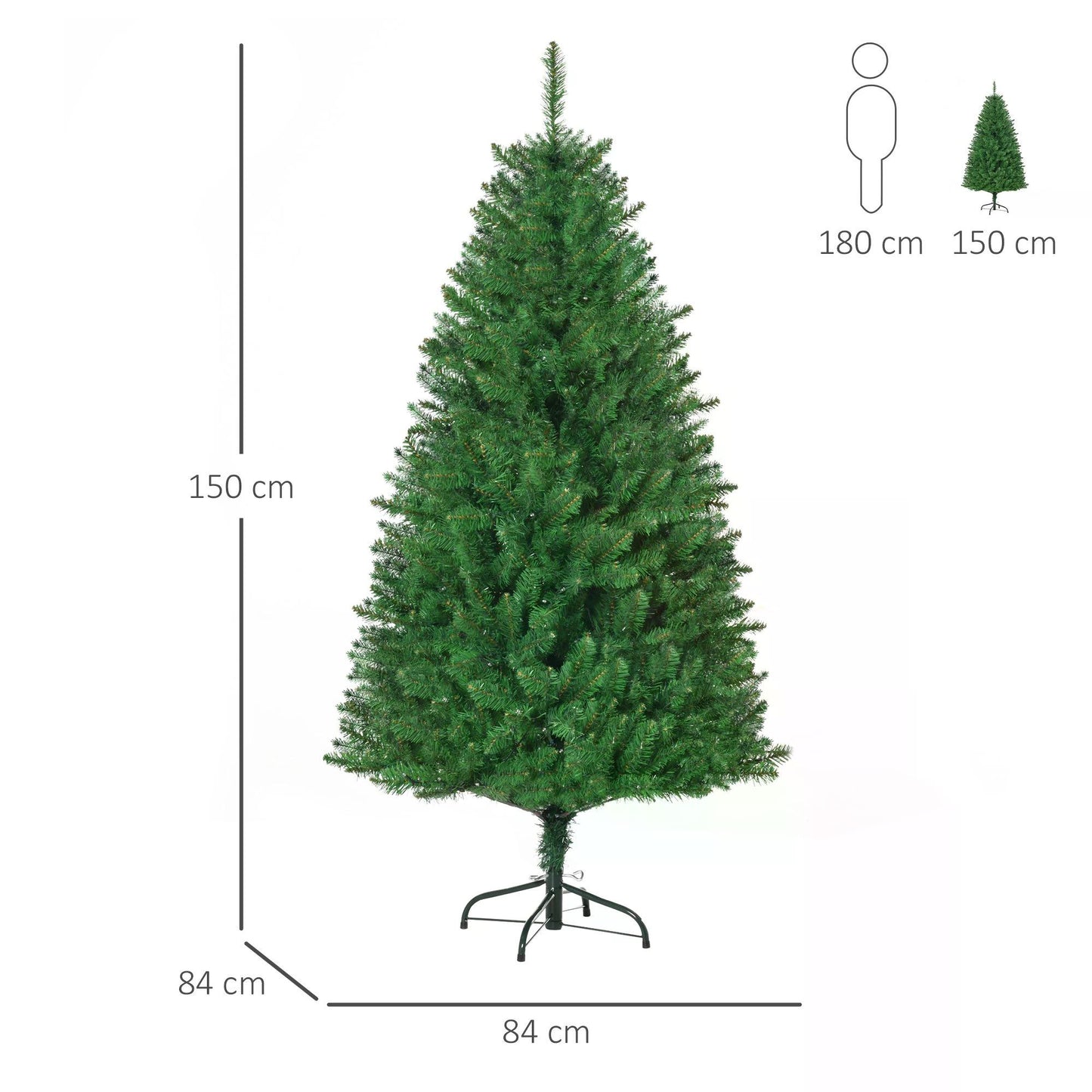 HOMCOM 5ft Prelit Christmas Tree Artificial Tree Warm White LED Light Holiday Home Xmas Decoration, Green