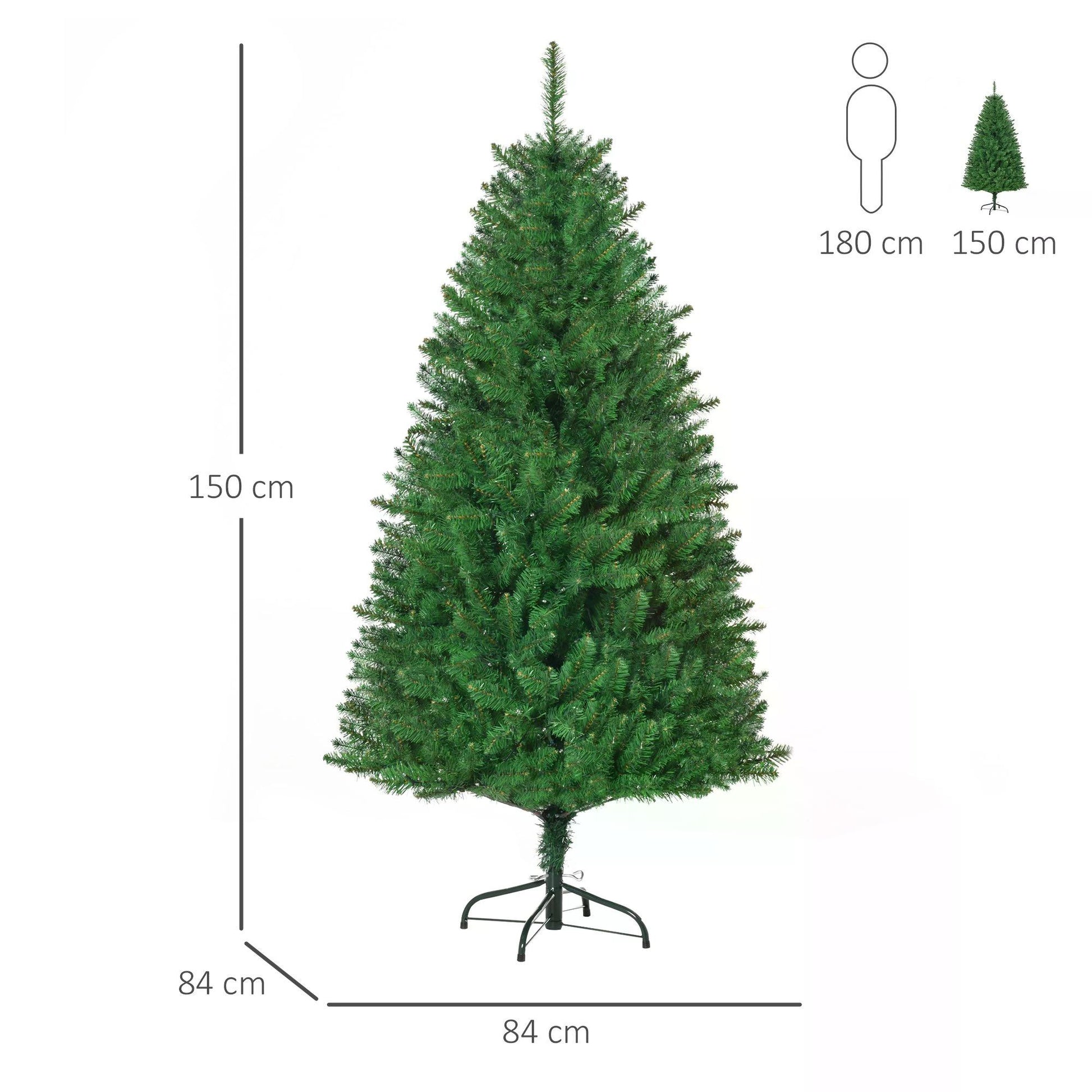 HOMCOM 5ft Prelit Christmas Tree Artificial Tree Warm White LED Light Holiday Home Xmas Decoration, Green