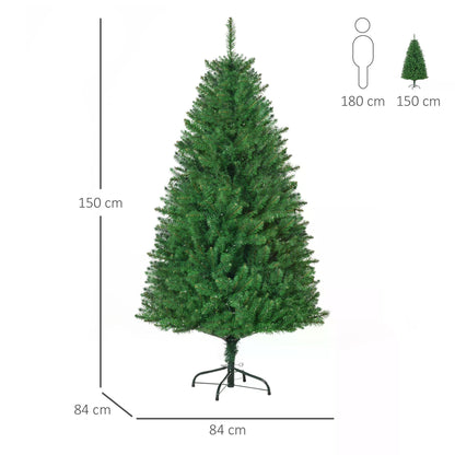 HOMCOM 5ft Prelit Christmas Tree Artificial Tree Warm White LED Light Holiday Home Xmas Decoration, Green