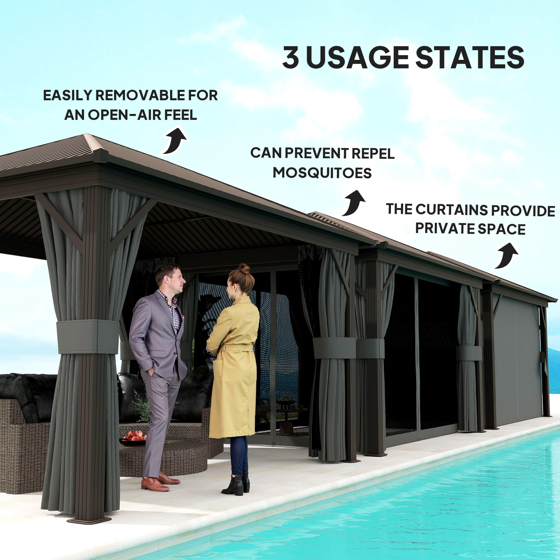 Outsunny 3.6 x 3 m Aluminium Hardtop Gazebo, with Accessories - Dark Grey