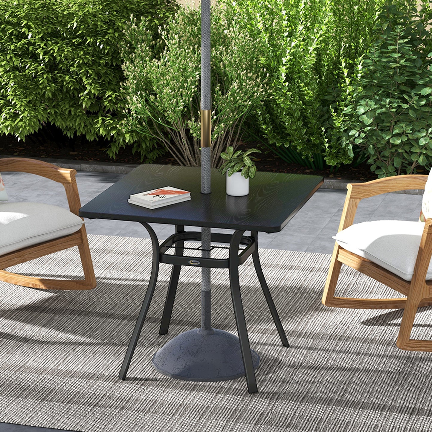 Outsunny Four-Seater Steel Garden Table, with ?40mm Parasol Hole - Black