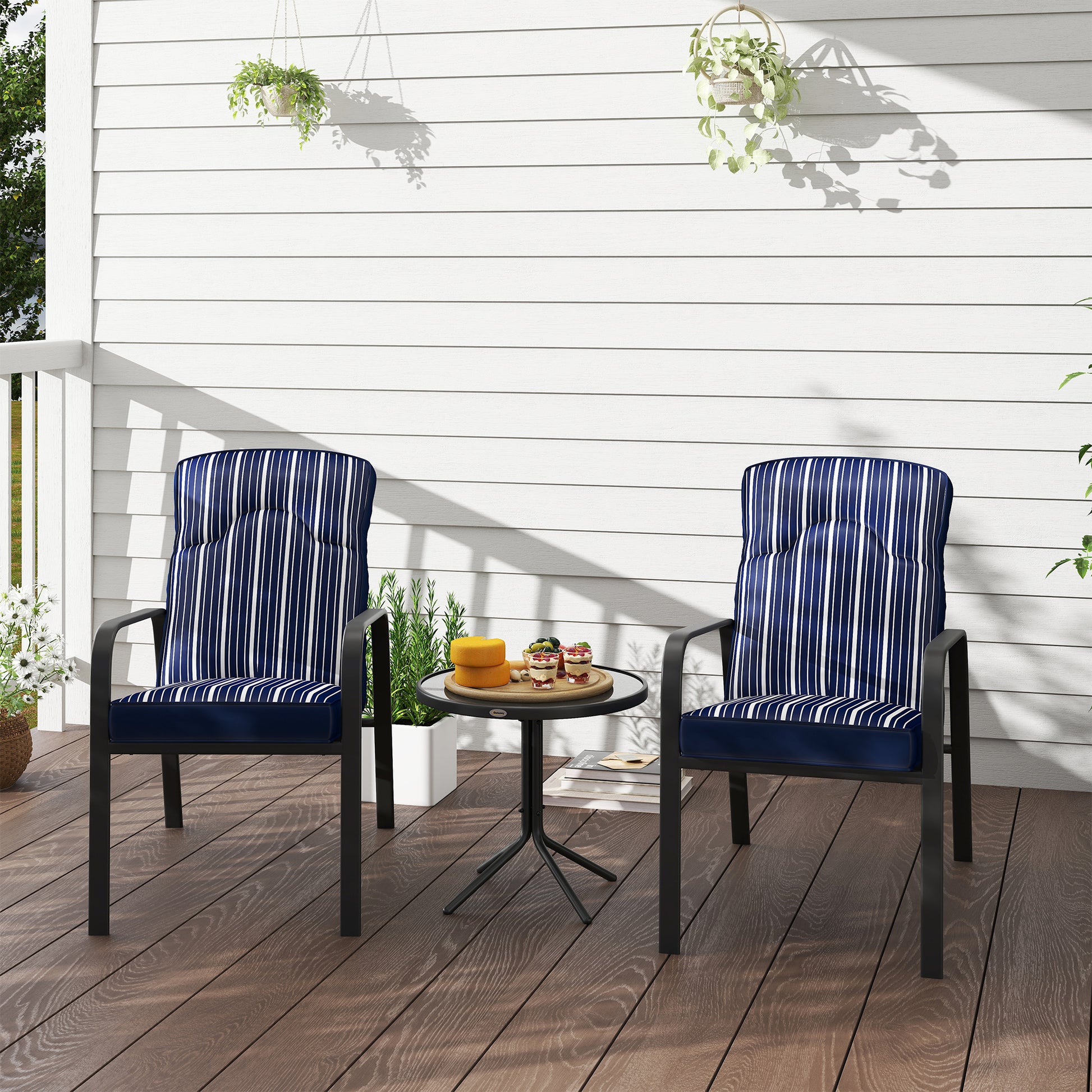 Outsunny Three-Piece Reclining Chair Set - Blue