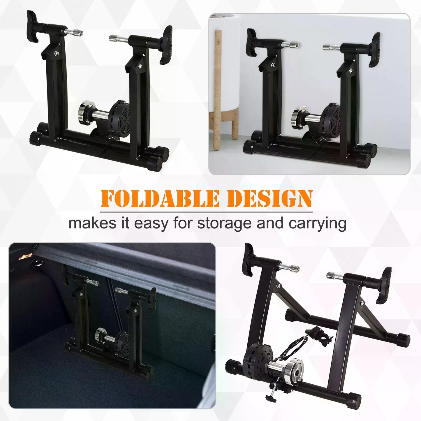HOMCOM Foldable Indoor Bike Trainer Stationary Workout Stand,8 Level Magnetic Resistance, Black