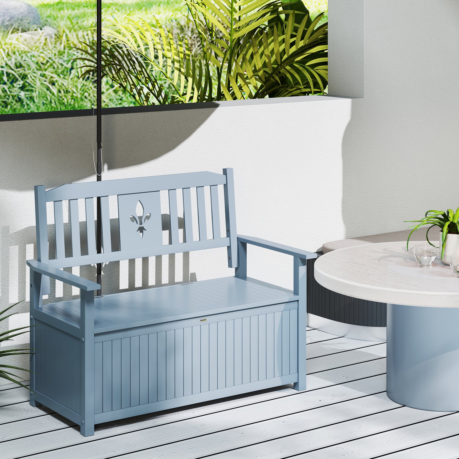 Outsunny Two-Seater Wooden Storage Bench - Grey
