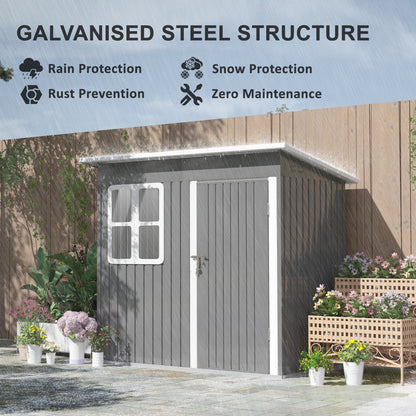 Outsunny 7 x 4ft Galvanised Steel Garden Shed, with Lock and Gloves - Grey