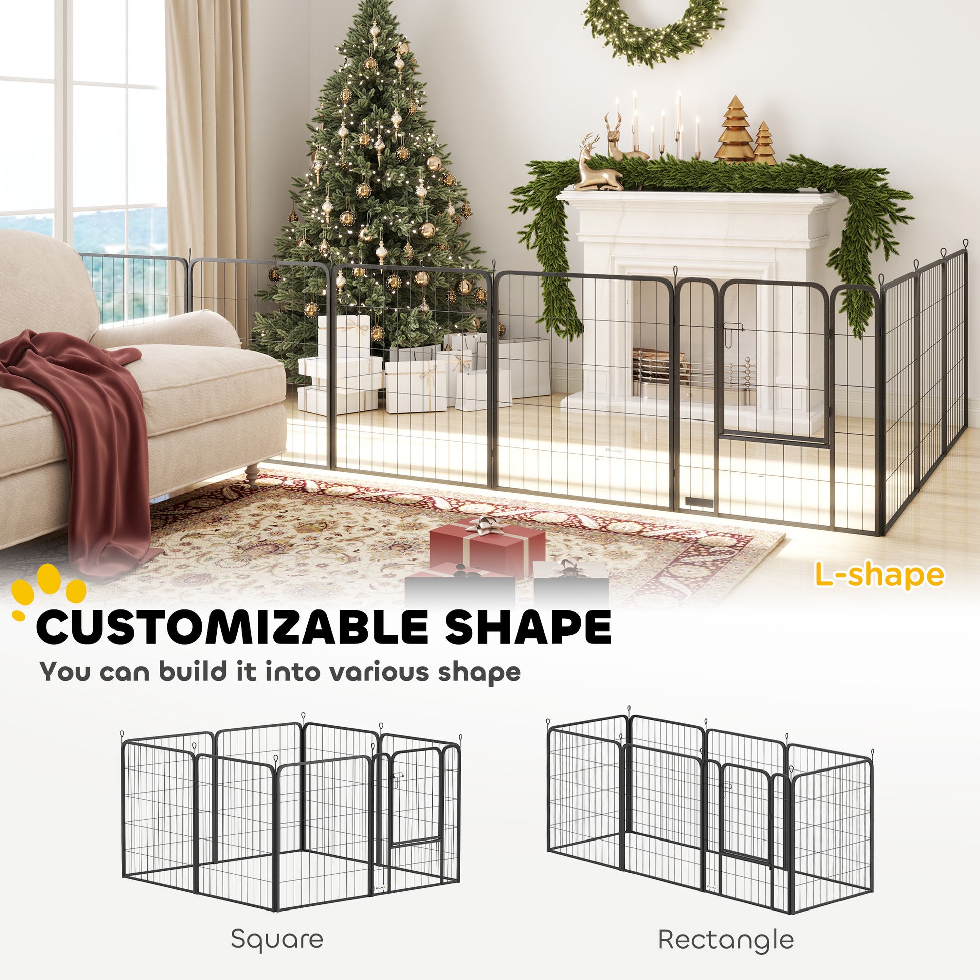 PawHut 8 Panels Heavy Duty Dog Playpen with Door Indoor Outdoor, for Large Dogs, 100cm High