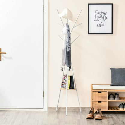 HOMCOM 180cm Free Standing Metal Coat Rack Stand 9 Hooks Clothes Tree with 1 Shelf Hat Display Hall Tree Hanger Bag for Hallway Living Room White