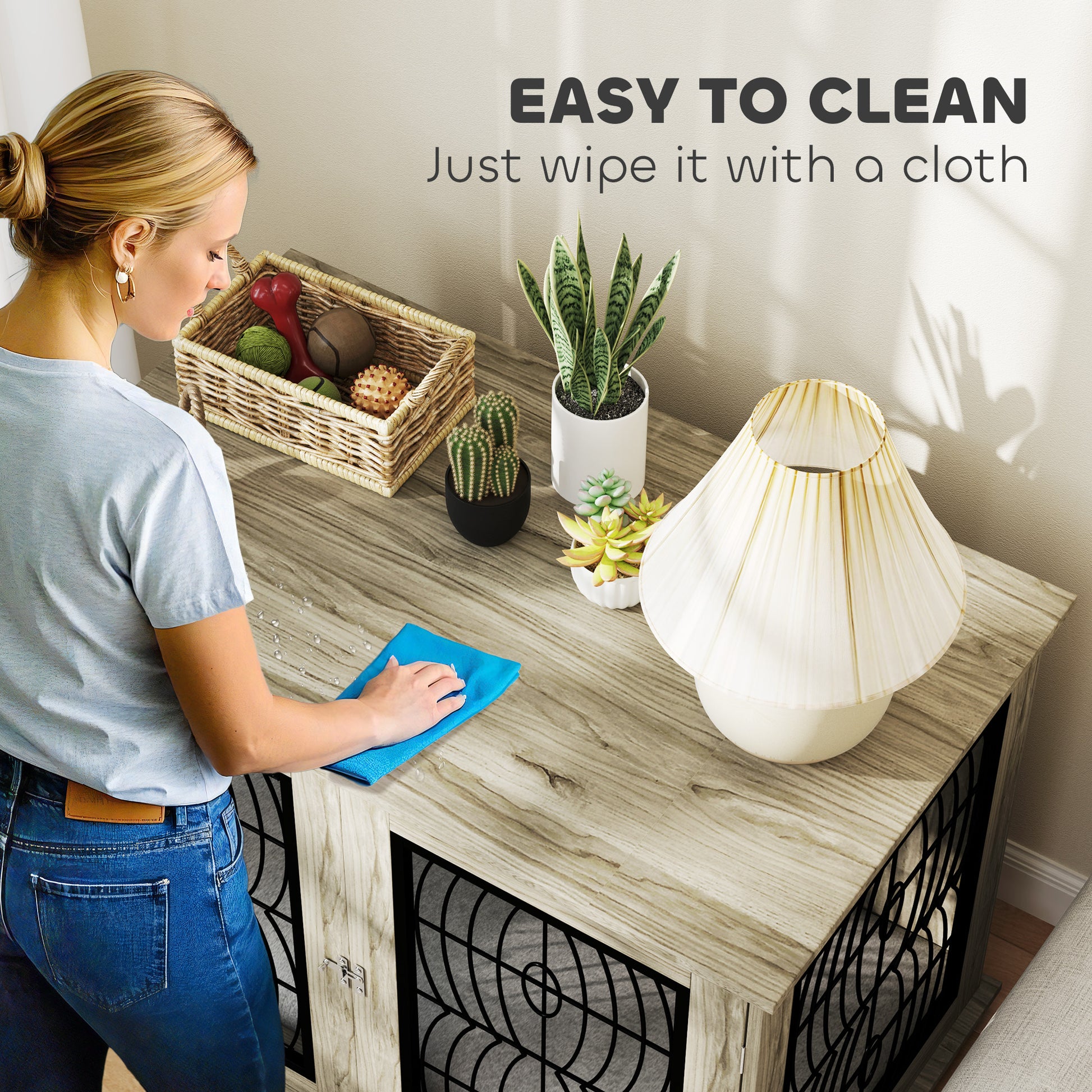 PawHut Indoor Dog Crate Furniture End Table with Soft Washable Cushion, Lockable Front Door, for Extra Large Dogs - Grey