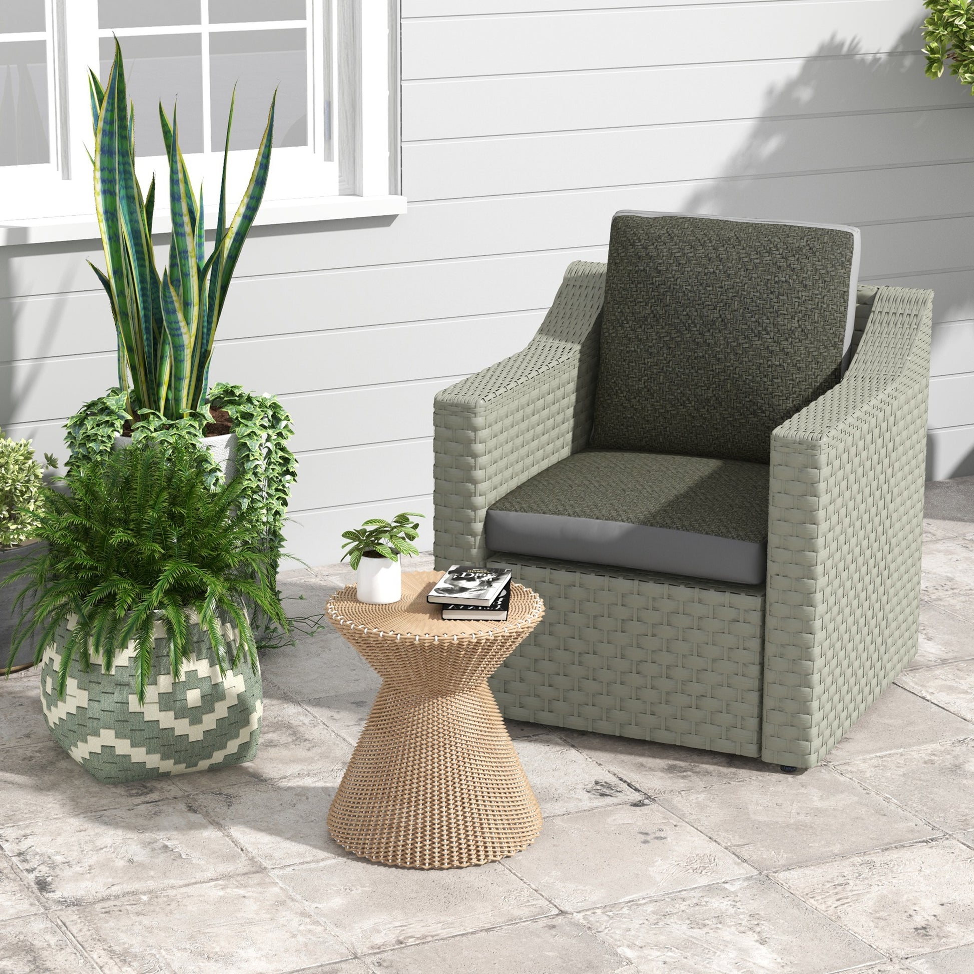 Outsunny 2-Piece Back and Seat Cushion Pillows Replacement, Fabric and PE Rattan Patio Chair Cushions Set, Grey