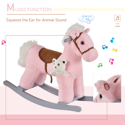 HOMCOM Kids Plush Ride-On Rocking Horse Toy Rocker with Plush Toy Realistic Sounds for Child 18-36 Months Pink