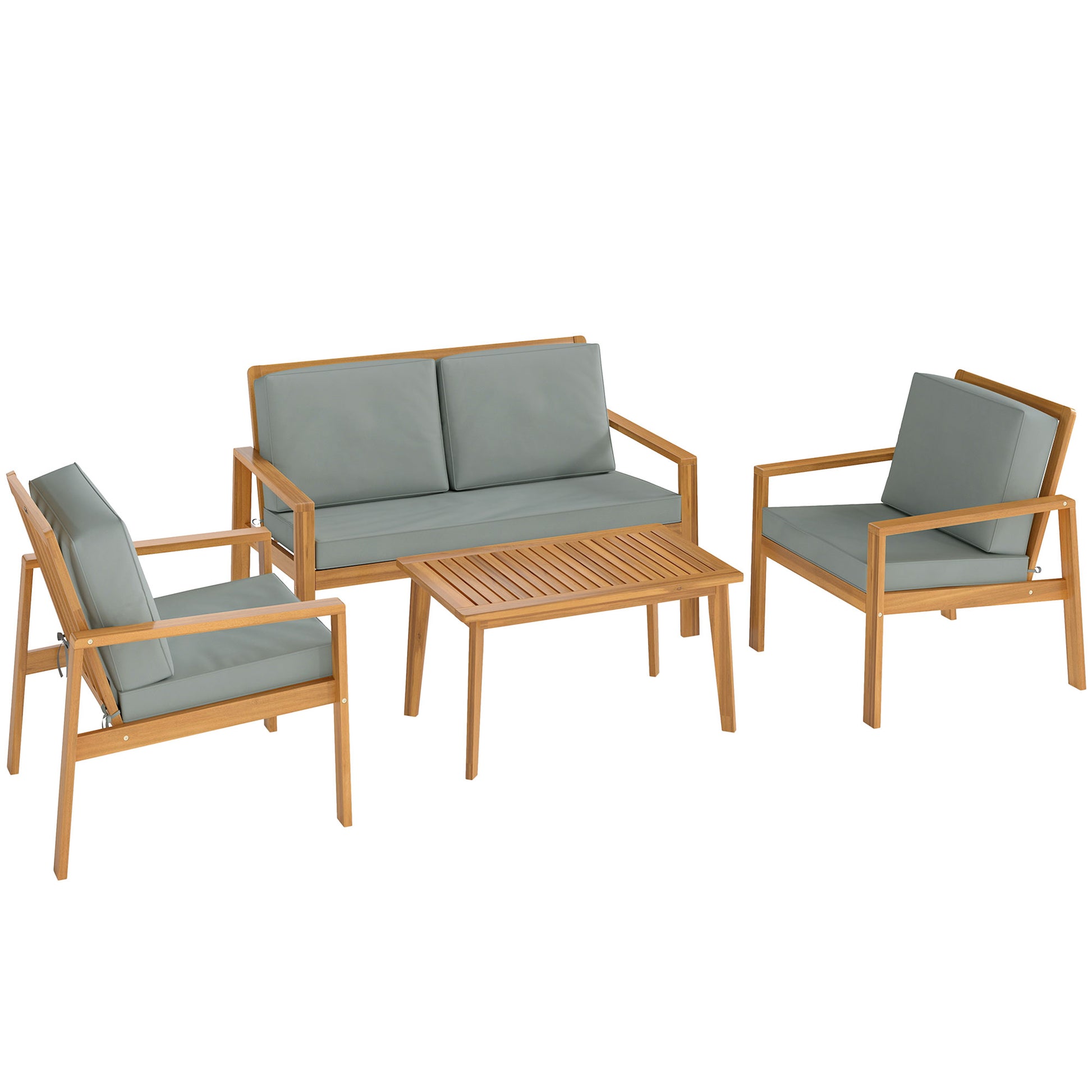 Outsunny 4-Piece Wooden Garden Furniture Set with Cushions - Teak