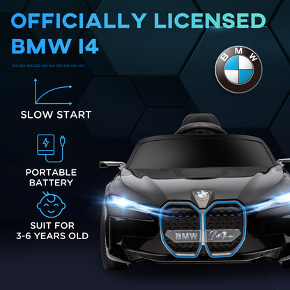 HOMCOM BMW i4 Licensed 12V Kids Electric Ride on Car w/ Remote Control, Powered Electric Car w/ Portable Battery, Music, Horn, Headlights