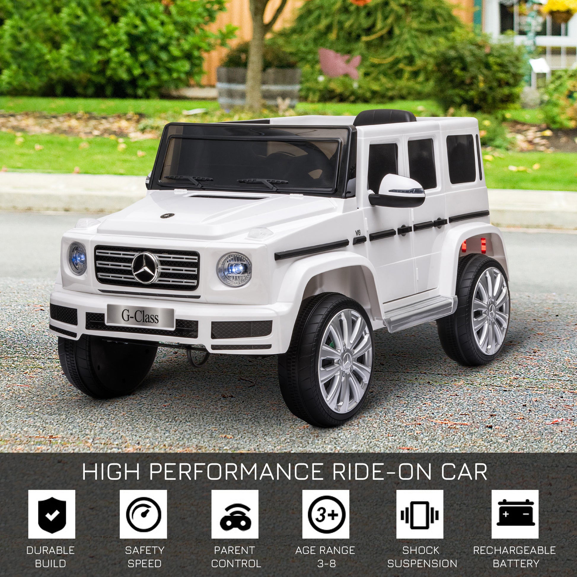 HOMCOM Compatible 12V Battery-powered Kids Electric Ride On Car Mercedes Benz G500 Toy with Parental Remote Control Music Lights MP3 Suspension Wheels