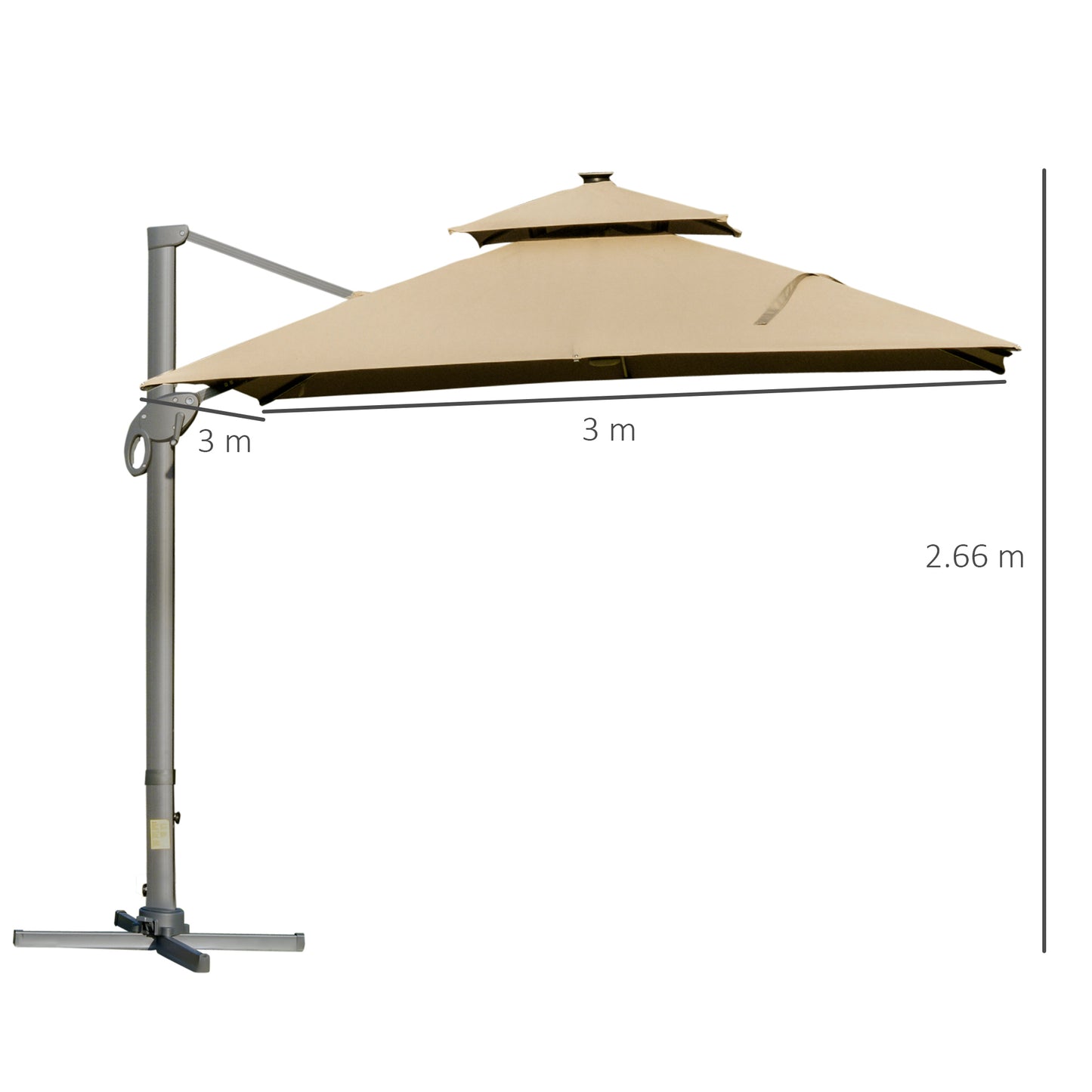 Outsunny 3 x 3(m) Aluminium Sun Square Canopy Top w/ Adjustable Pole Angle Khaki