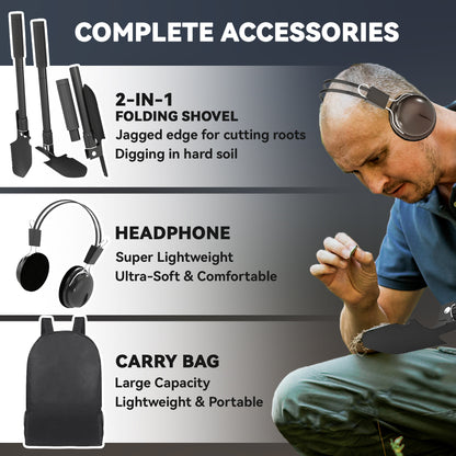 Outsunny Metal Detector for Adults and Beginners, Gold Detector with Higher Accuracy IP68 Waterproof Coil, 5 Professional Modes with Pinpoint & Memory Mode, Bigger Backlit LCD Display with DSP Chip