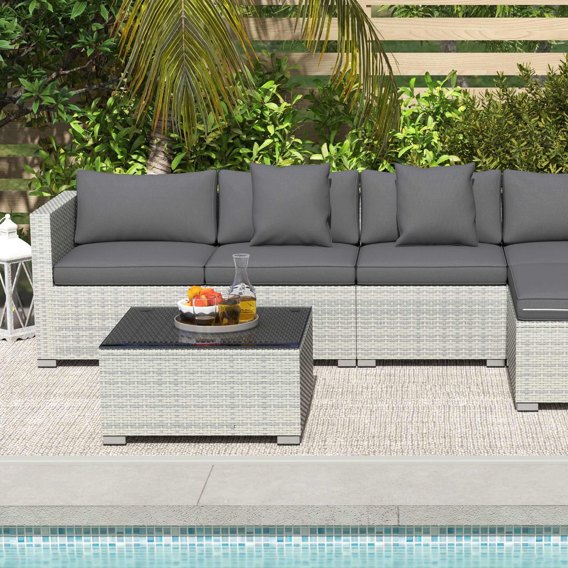 Outsunny 6 Pieces Rattan Corner Sofa Set - Mixed Grey